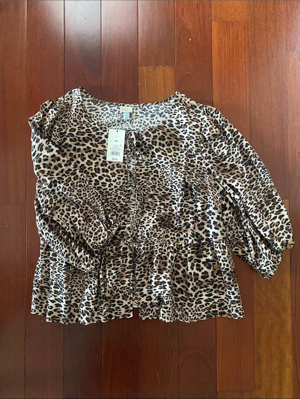 a new day Leopard Print Peplum Blouse - Beige and Black